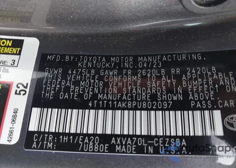 2023 Toyota Camry Se from USA, damaged, VIN 4T1T11AK8PU802097